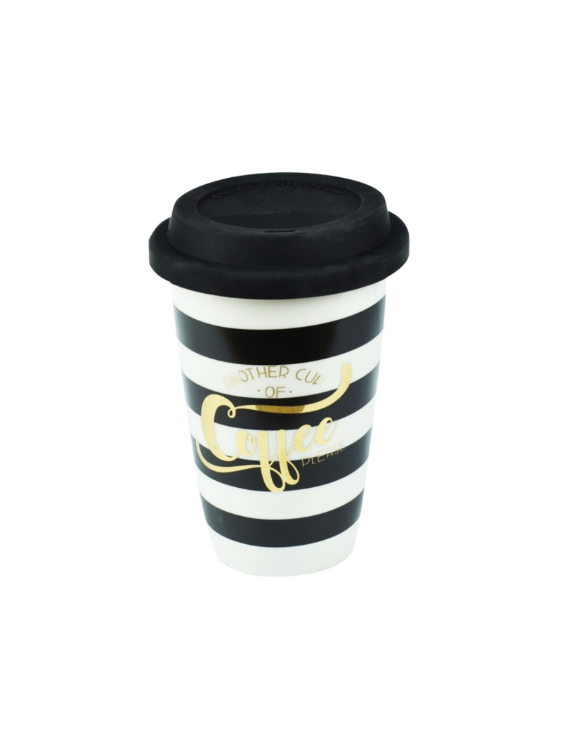 Bicchiere in Porcellana fantasia strisce e Tappo in Silicone da 300 ml