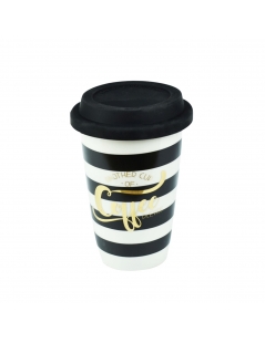 Bicchiere in Porcellana fantasia strisce e Tappo in Silicone da 300 ml