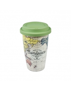 Bicchiere in Porcellana fantasia mondo e Tappo in Silicone da 300 ml