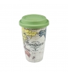 Bicchiere in Porcellana fantasia mondo e Tappo in Silicone da 300 ml
