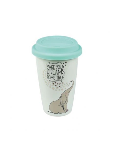 Bicchiere in Porcellana con elefante e Tappo in Silicone da 300 ml