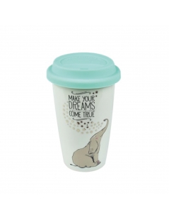 Bicchiere in Porcellana con elefante e Tappo in Silicone da 300 ml