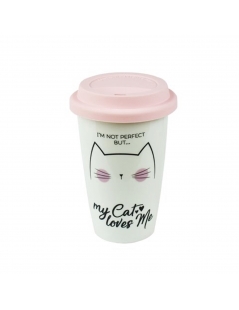 Bicchiere in Porcellana fantasia gatto e Tappo in Silicone da 300 ml