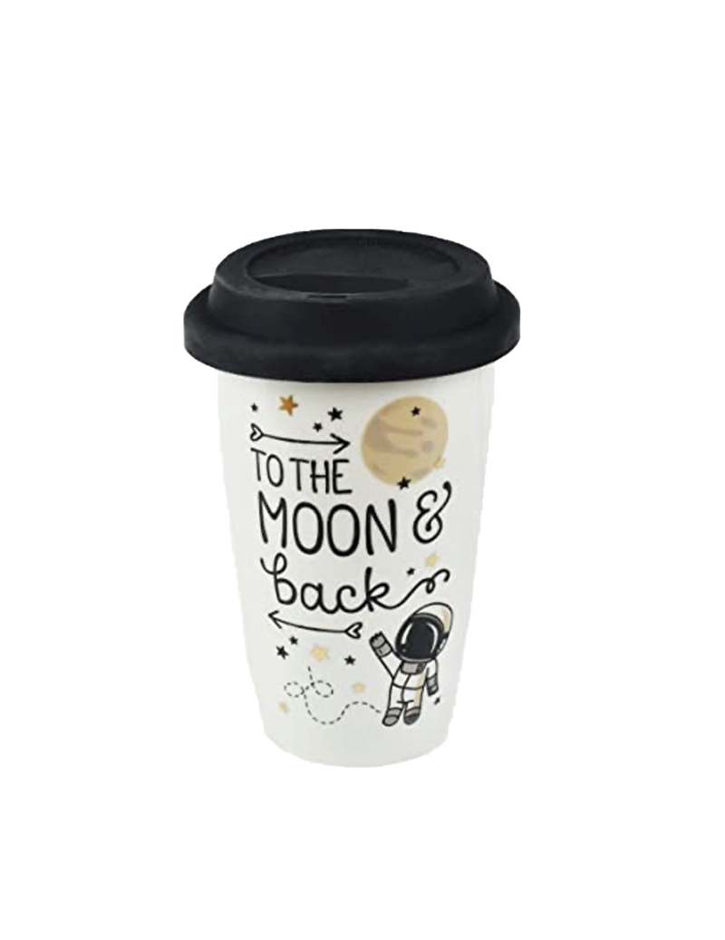 Bicchiere in Porcellana con fantasia e Tappo in Silicone da 300 ml