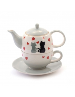 Tazza - Teiera in porcellana gatti innamorati con piatto