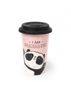 Bicchiere in Porcellana con Panda e Tappo in Silicone da 300 ml