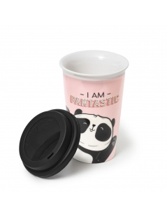 Bicchiere in Porcellana con Panda e Tappo in Silicone