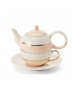 Tazza/teiera in ceramica, colore rosa con decorazioni dorate