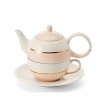 Tazza/teiera in ceramica, colore rosa con decorazioni dorate