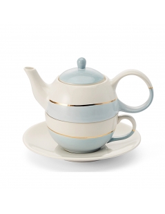 Tazza/teiera in ceramica, colore azzurro con decorazioni dorate