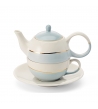 Tazza/teiera in ceramica, colore azzurro con decorazioni dorate