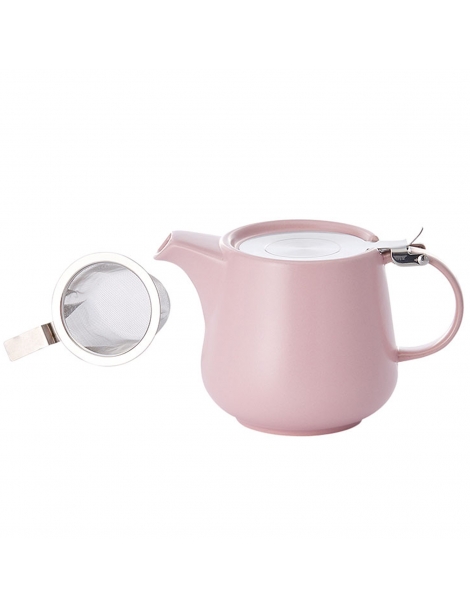 Teiera in ceramica con filtro e coperchio, colore rosa