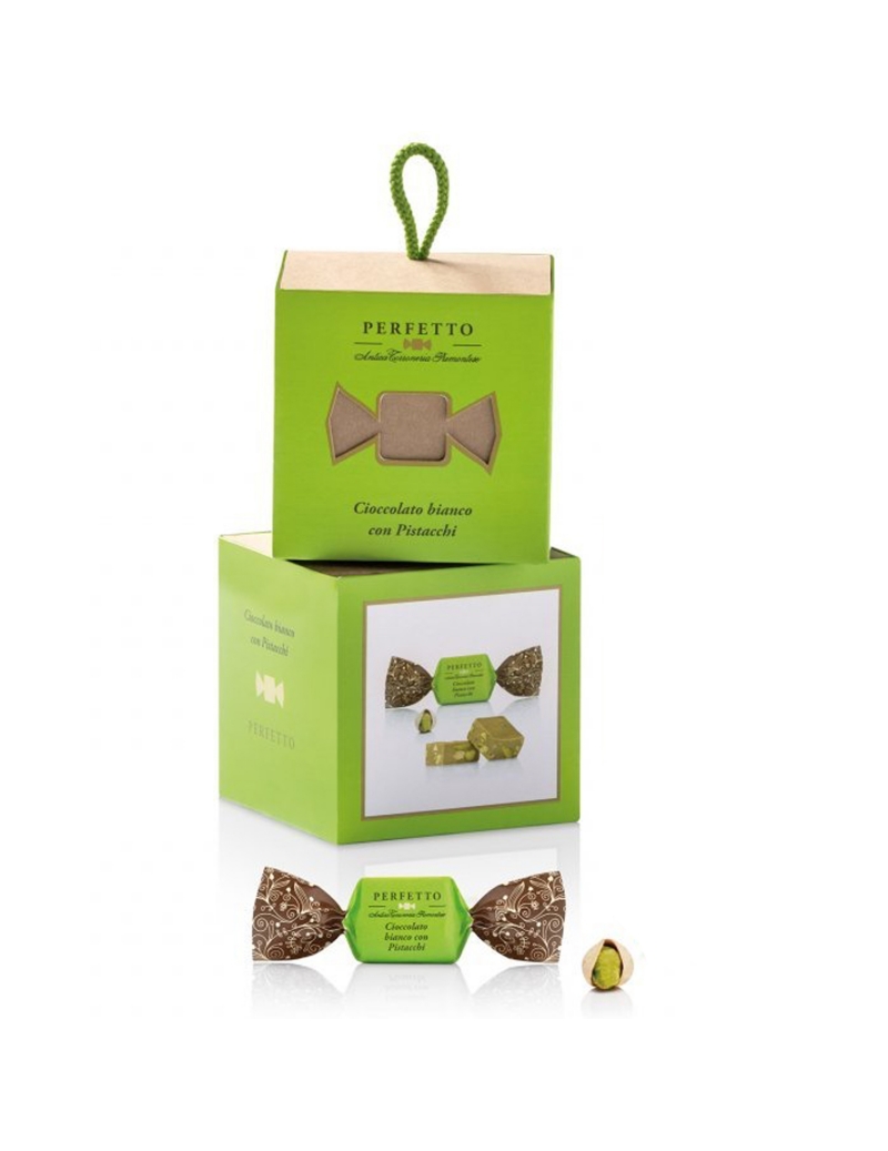 Cubotti di cioccolato bianco con pistacchi, Antica Torroneria