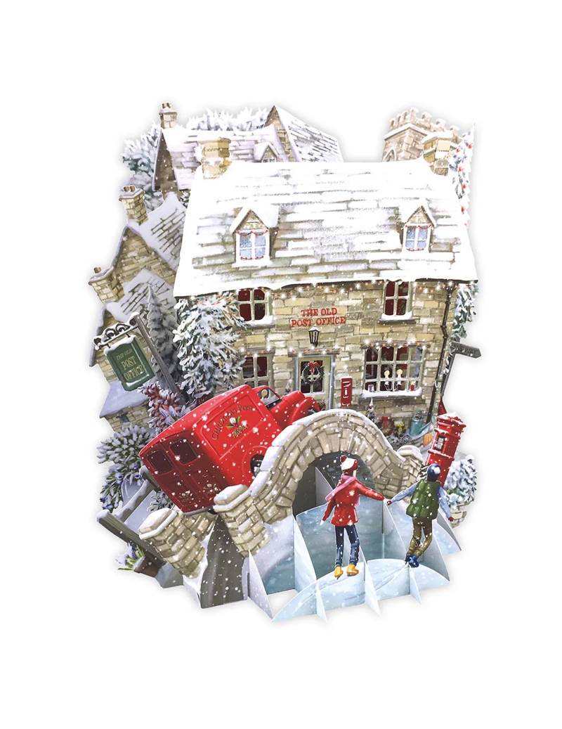 Biglietto Di Auguri Natalizio 3D, ufficio postale innevato