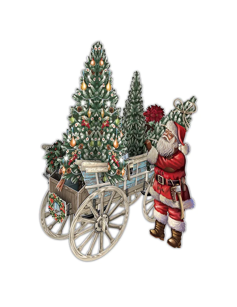 Biglietto Di Auguri Natalizio 3D, babbo natale con slitta