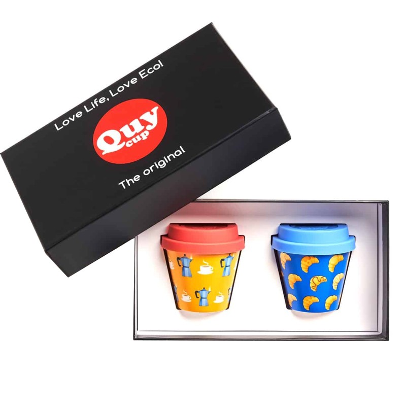 Set 2 bicchierini Quy Cup, fantasia Croissant e Caffè