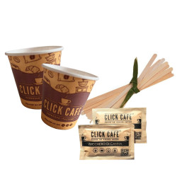 Kit accessori caffè monouso Click Cafè con zucchero di canna
