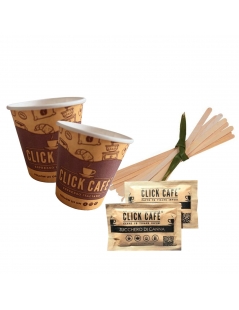 Kit accessori caffè monouso Click Cafè con zucchero di canna