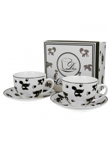 Set 2 Tazze Cappucino Con Piattino Gattini Neri Gift Box