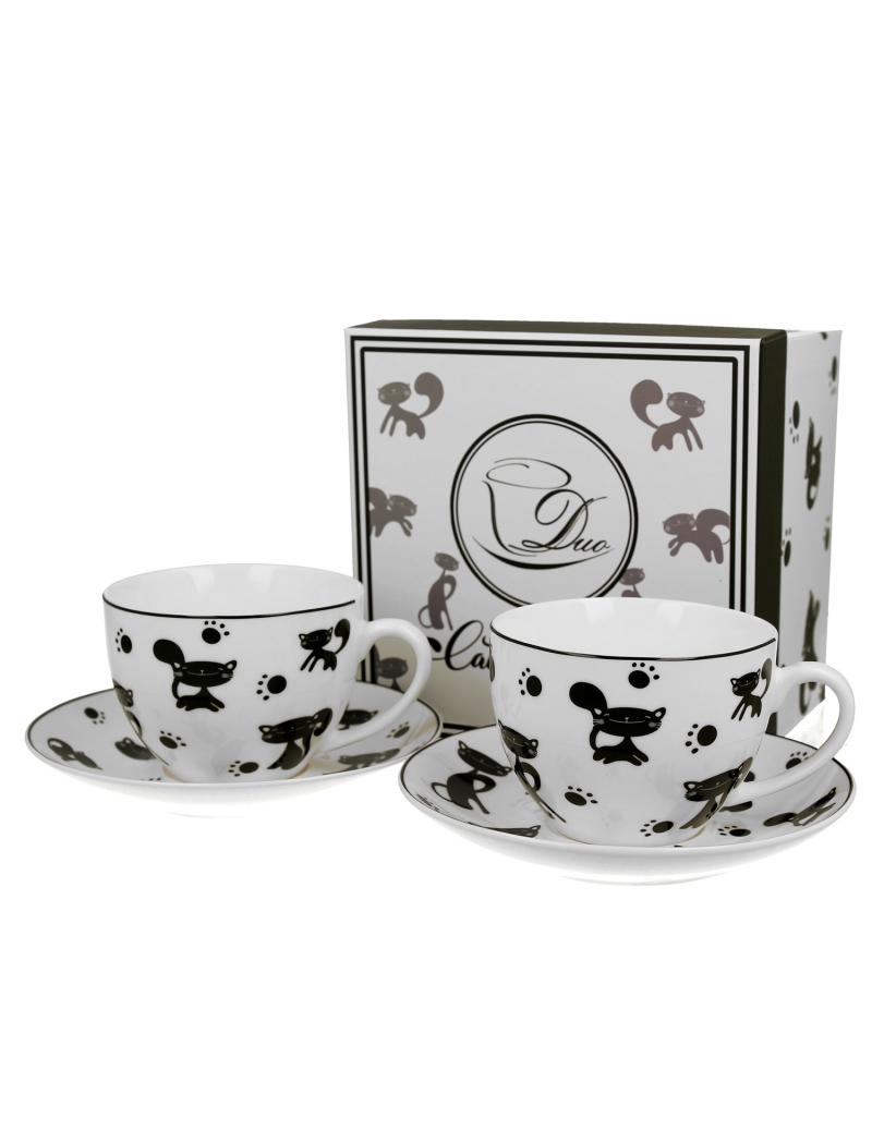 Set 2 Tazze Cappucino Con Piattino Gattini Neri Gift Box