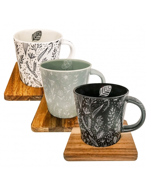 Mug con Sottotazza in Legno Di Acacia