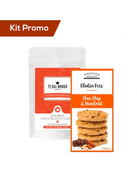 Box biscotti inglesi al cioccolato e nocciole con tè rooibos cioccolato e cocco