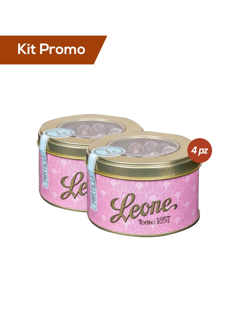 Box 4 lattine di caramelle morbide Leone ai mirtilli