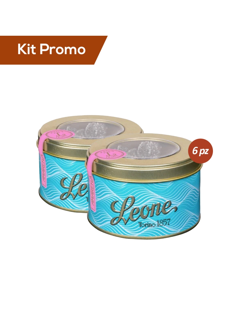 Box 6 lattine caramelle morbide Leone all'amarena