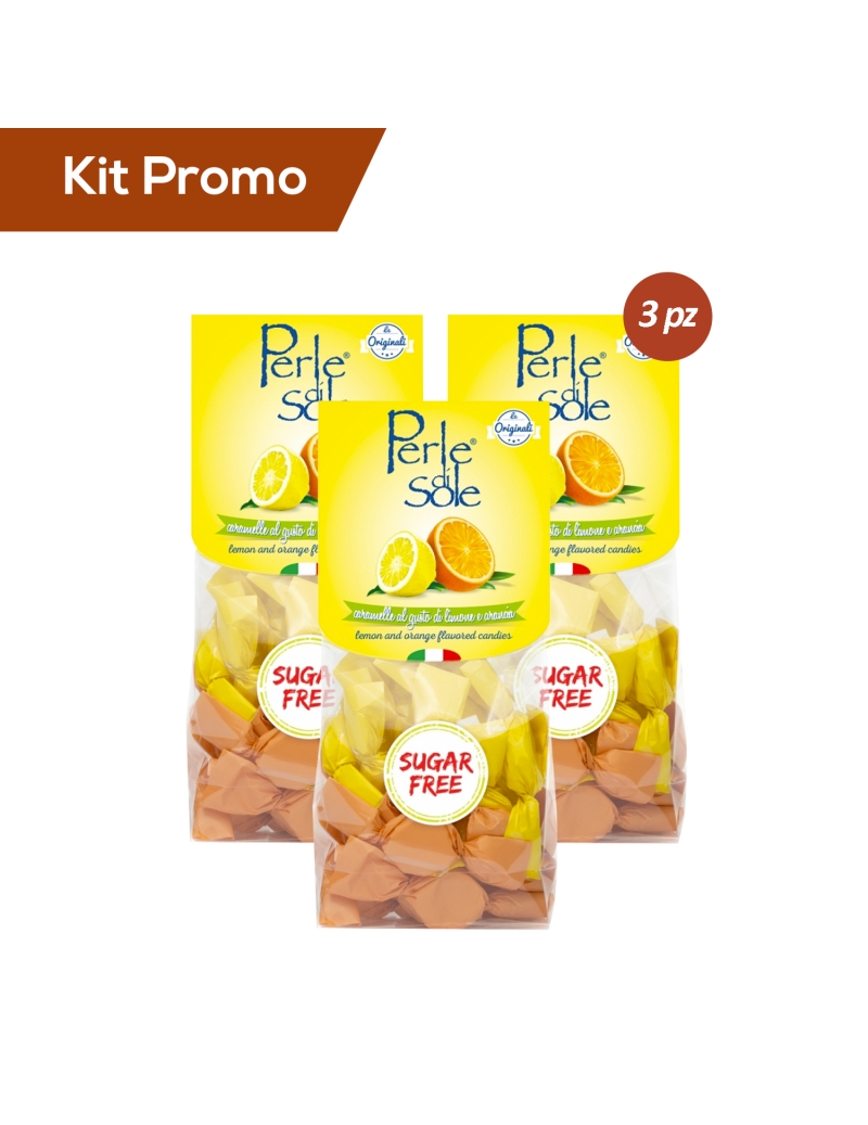 Box 3 sacchetti Caramelle senza zucchero al limone e arancia, Perle di Sole