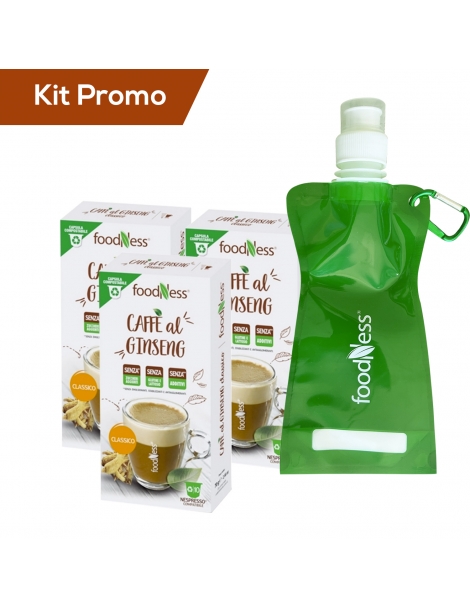 Box 3 scatoline Capsule Nespresso Ginseng Foodness con omaggio borraccia morbida