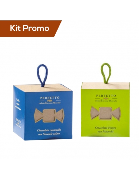 Kit cubo cioccolatini al caramello e nocciola con cubo cioccolatini al pistacchio