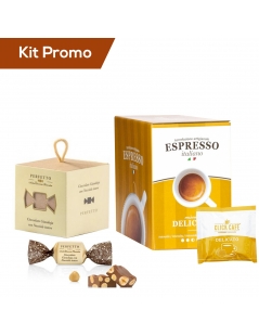 Kit caffè in cialda delicato con cioccolatini alla gianduia con nocciole