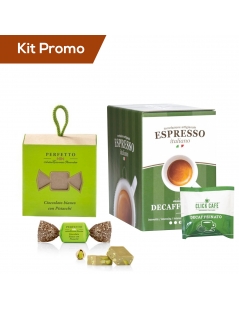 Kit 30 cialde di caffè decaffeinato con cioccolatini al cioccolato bianco con pistacchi