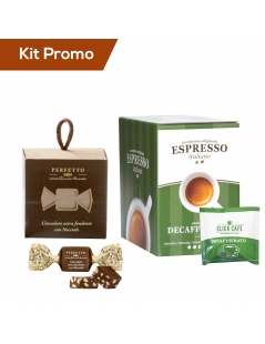 Kit 30 cialde di caffè decaffeinato con cioccolatini al cioccolato fondente con nocciole