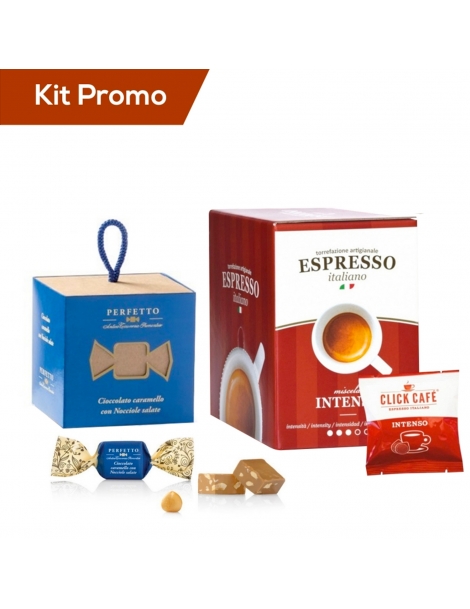 Kit 30 cialde di caffè intenso con cioccolatini al caramello con nocciole