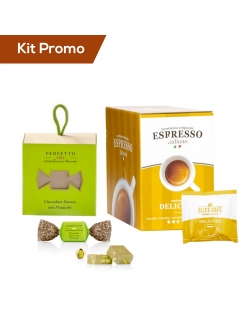 Kit 30 cialde di caffè delicato con cioccolatini al cioccolato bianco con pistacchi