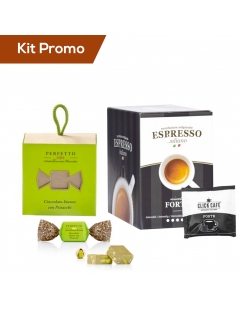 Kit 30 cialde di caffè forte con cioccolatini al cioccolato bianco con pistacchi