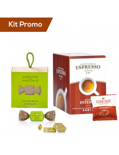 Kit 30 cialde di caffè intenso con cioccolatini al cioccolato bianco con pistacchi