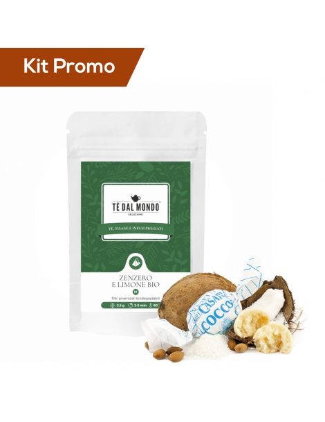 Kit piramidi di tè verde zenzero e limone con amaretti al cocco