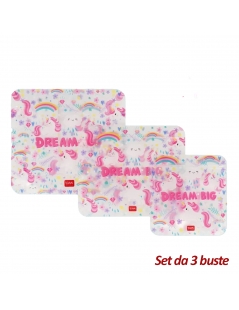 Set 3 Buste Porta Pranzo Unicorno