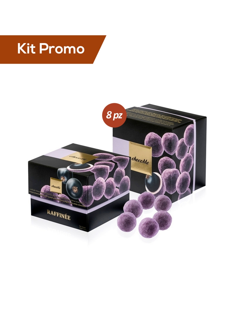 Kit 8 box di Ribes Nero Allo Yogurt Al Mirtillo ricoperti di Ciocccolato Bianco