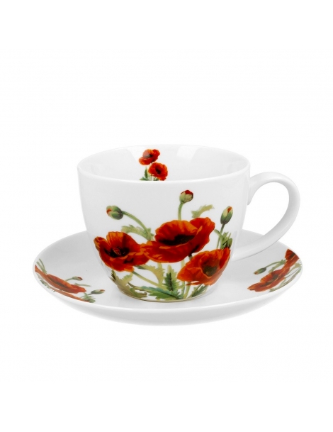 Mug Papaveri Con Piattino In Porcellana