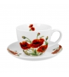Mug Papaveri Con Piattino In Porcellana