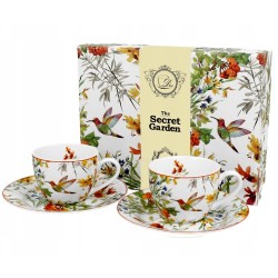 Set 2 Tazzine da Caffè Con Piattino Uccelli In Confezione Regalo