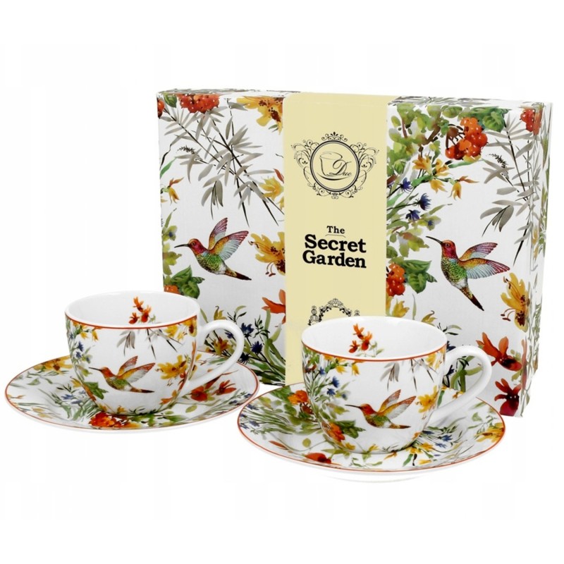 Set 2 Tazzine da Caffè Con Piattino Uccelli In Confezione Regalo