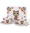 Set 2 Tazze Con Piattino gatto etnico In Confezione Regalo