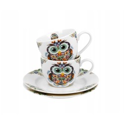 Set 2 Tazzine Caffè Con Piattino Gufo In Confezione Regalo