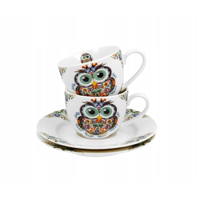 Set 2 Tazzine Caffè Con Piattino Gufo In Confezione Regalo