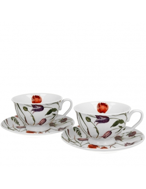 Set 2 Tazzine Caffè Con Piattino Prato Fiorito