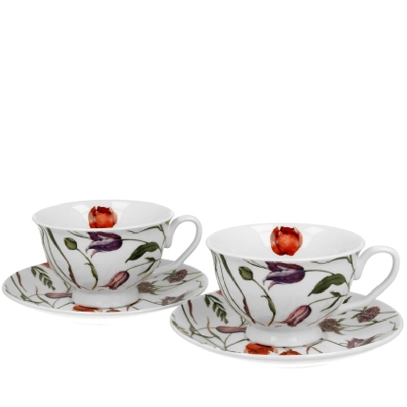 Set 2 Tazzine Caffè Con Piattino Prato Fiorito